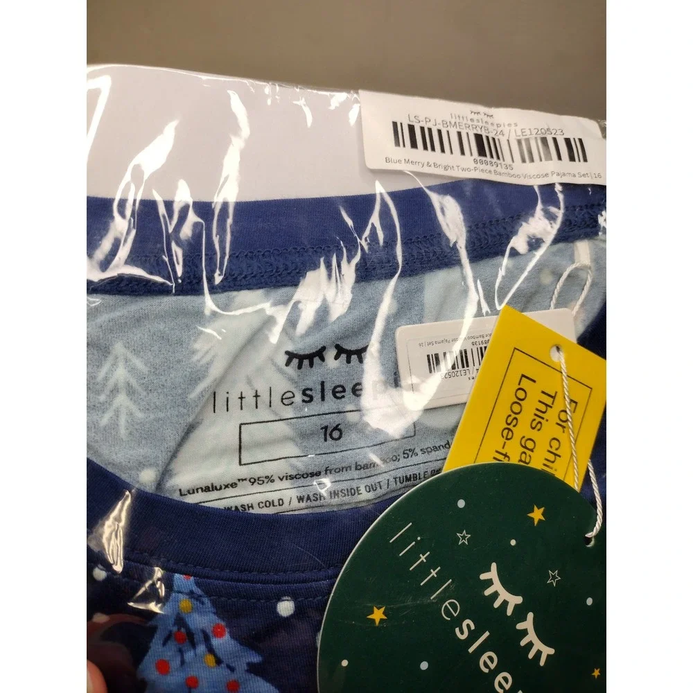 Little Sleepies Blue Merry & Bright Two-Piece Bamboo Viscose Pajama Set Size 16